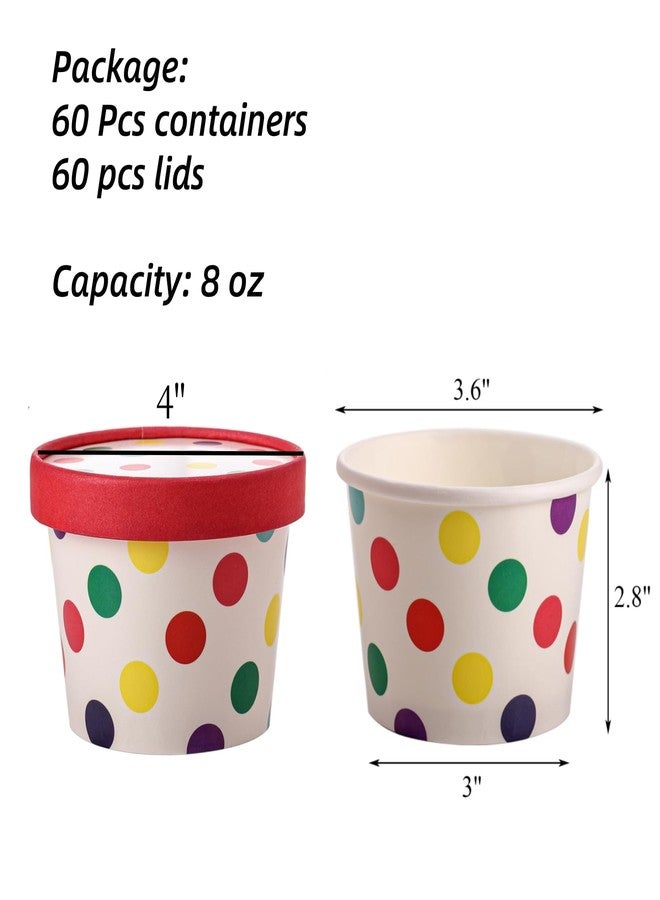 Dicunoy 60 Pack 8 oz Paper Ice Cream Cups with Lids, Disposable Sundae Dessert Bowls, Frozen Yogurt Containers Party Supplies for Hot and Cold Food, Soup, Frozen Yogurt, Salad, Fruit - Image 2
